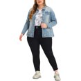 thumbnail image 2 of Agnes Orinda Women's Plus Size Jean Jacket Stitching Button Washed Denim Outerwear Coat 4X Light Blue, 2 of 8