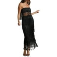 thumbnail image 5 of KelaJuan Women Summer Clothes Tassel Hem Strapless Tube Top and Elastic Skirt 2 Piece Outfits Beach Streetwear, 5 of 7