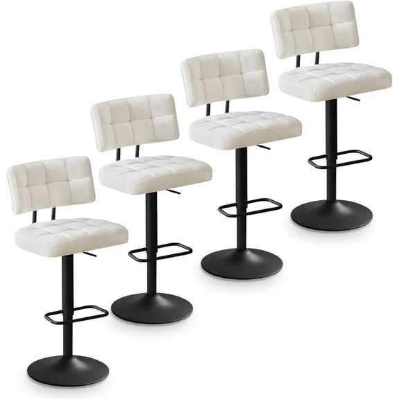 Bar Stools Set of 4,Height Adjustable Swivel Barstools,Armless Linen Fabric Counter Height Bar Stools with Footrest for Kitchen Home Bar,Beige