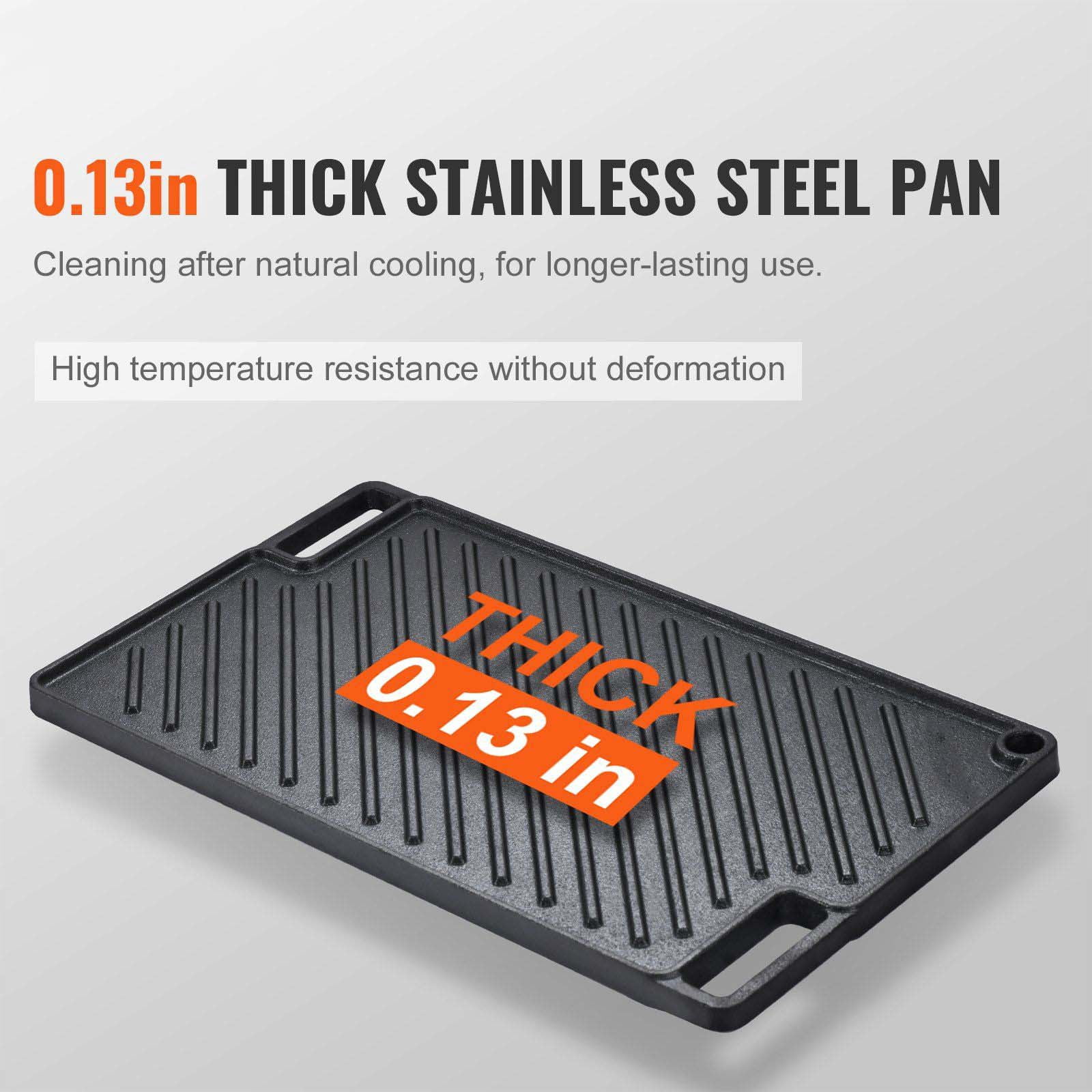 Cast Iron Griddle 9.7x16.7 Inch, Pre-Seasoned Double Burner Grill Pan, Non-Stick Flat Top for BBQ, Gas Grill, Stovetop - Black