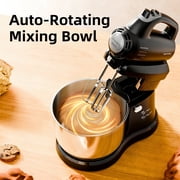Stand Mixer Automatic Electric Kitchen Mixer - 4.8 QT Smart Standing & Hand Mixer with Auto-Rotating Bowl & Beater, 5-Speed Tilt-Head Household Mixer with Beaters& Dough Hooks for Baking,Black/White