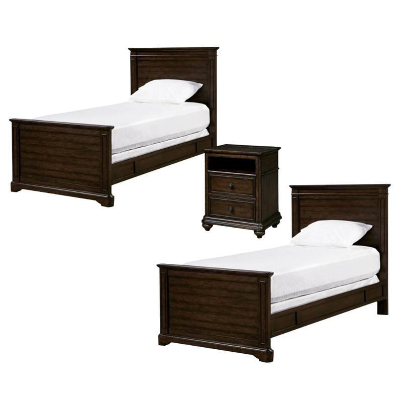 3 Piece Kids Bedroom Set With Set Of 2 Twin Beds And Nightstand