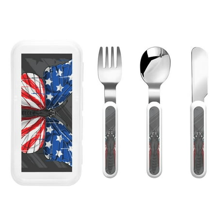 

Matuu Butterfly With USA Flag for Stainless Steel Kids Cutlery and Toddler Flatware Kids Utensil Set includes Knives Forks Spoons Ideal for Home and Preschools
