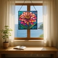 thumbnail image 6 of Zinnia Flower Stained Glass Panel Suncatcher Square Window Hanging, 8 Inch Real Glass Decorative Art Sun Catcher for Home, Gift, and Garden Decor 78OR19, 6 of 6