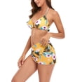 thumbnail image 3 of Conjunto de bikini con tiras y cuello halter amarillo con braguita de cintura alta y falda playera, talla L, 3 of 6