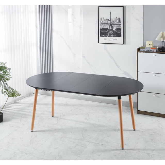 Extendable Dining Table,100/140/180x100x75cm, wood leg, black MDF table