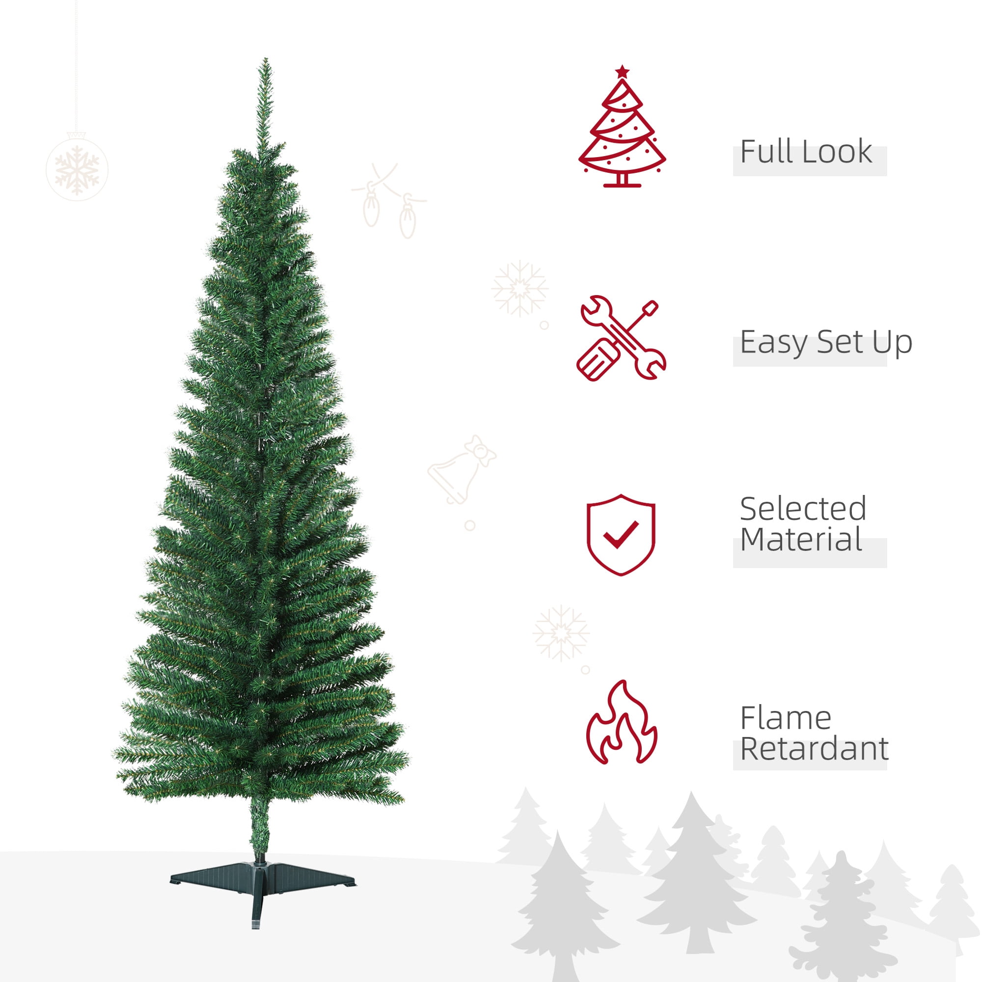 Alvantor Christmas Tree Unlit Pencil with 294 Tips, Slim Holiday Decor 19.75"x19.75"x60" 5ft Green