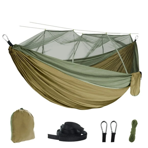 Hamaca de Viaje para Acampar con Red / Capacidad de Carga de 300 Kg, Nailon para Paracaídas Transpirable y de Secado Rápido / 2 x Mosquetones Premium, 4 x Cabestrillos de Nailon Incluidos / para Jardín Interior Al Aire Libre