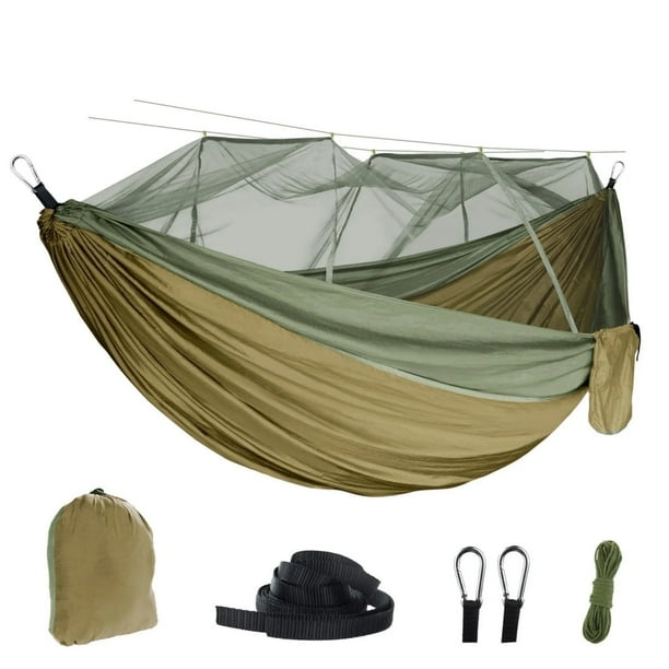 Hamaca de Viaje para Acampar con Red / Capacidad de Carga de 300 Kg, Nailon para Paracaídas Transpirable y de Secado Rápido / 2 x Mosquetones Premium, 4 x Cabestrillos de Nailon Incluidos / para Jardín Interior Al Aire Libre