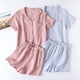thumbnail image 3 of Pijama de pareja de manga corta con pantalones cortos de crepé lavado de algodón, traje de verano de gasa fina de doble capa para hombres y mujeres, ropa de hogar, 3 of 5