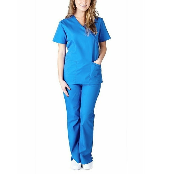 Women Short Sleeve V-neck Tops Pants Nursing Working Uniform Set Suit