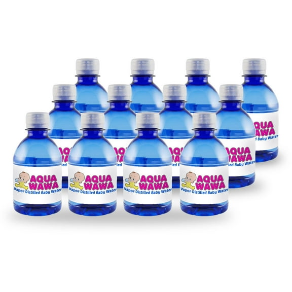 AQUAWAWA Nursery Water For Babies 12 Pack 8 oz Bottles Purified Vapor Distilled | Single Serve | Lightweight for Diaper Bag | BPA, Fluoride, Chemical and Mineral Free | Dr Recommended, Clean, FRESH