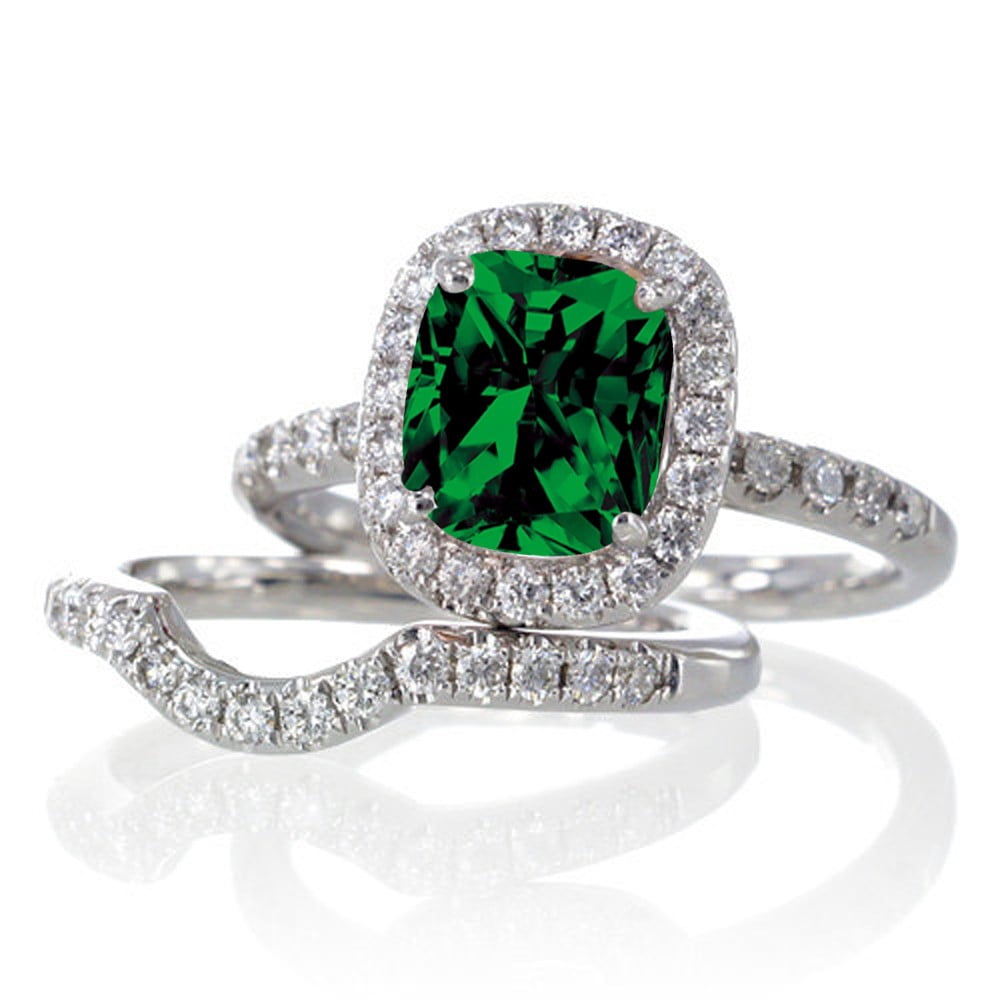 JeenJewels - 2 Carat Unique Emerald and diamond Bridal Ring Set on 10k ...