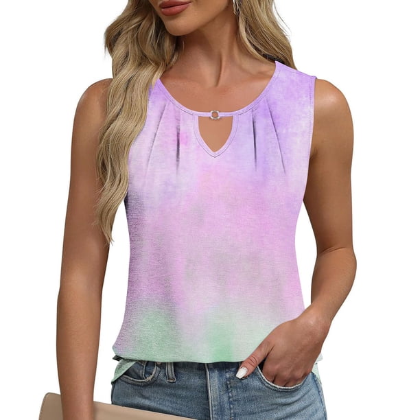mfyjkho Camisetas Sin Mangas, Camiseta/Camiseta Informal De Cuello Redondo Y Manga Corta De Color Liso Para Mujer, Primavera Y Verano Tops Elegantes Para Mujer Xxl