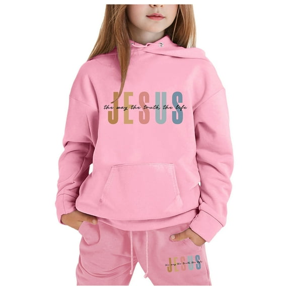 KidS Girls Christian Sweatshirt Long Sleeve Cute Graphic Hoodies Loose Pullover and Jogger Pants 2 Piece Fall Clothes Cute Sweatshirts 4-5 Years Cute Boys Girls Clothing