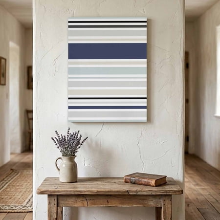 Ships Next Day Canvas Wall Art 8 x12 Blue Black Grey Striped Wood Framed Canvas Print Painting Farmhouse Stripes Ready to Hang Small Picture Wall Decor for Home Hallway Bathroom Bedroom