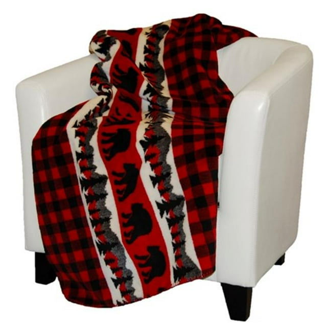 Denali Home Collection 16162050 Bear Plaid Border With Black Microplush Throw