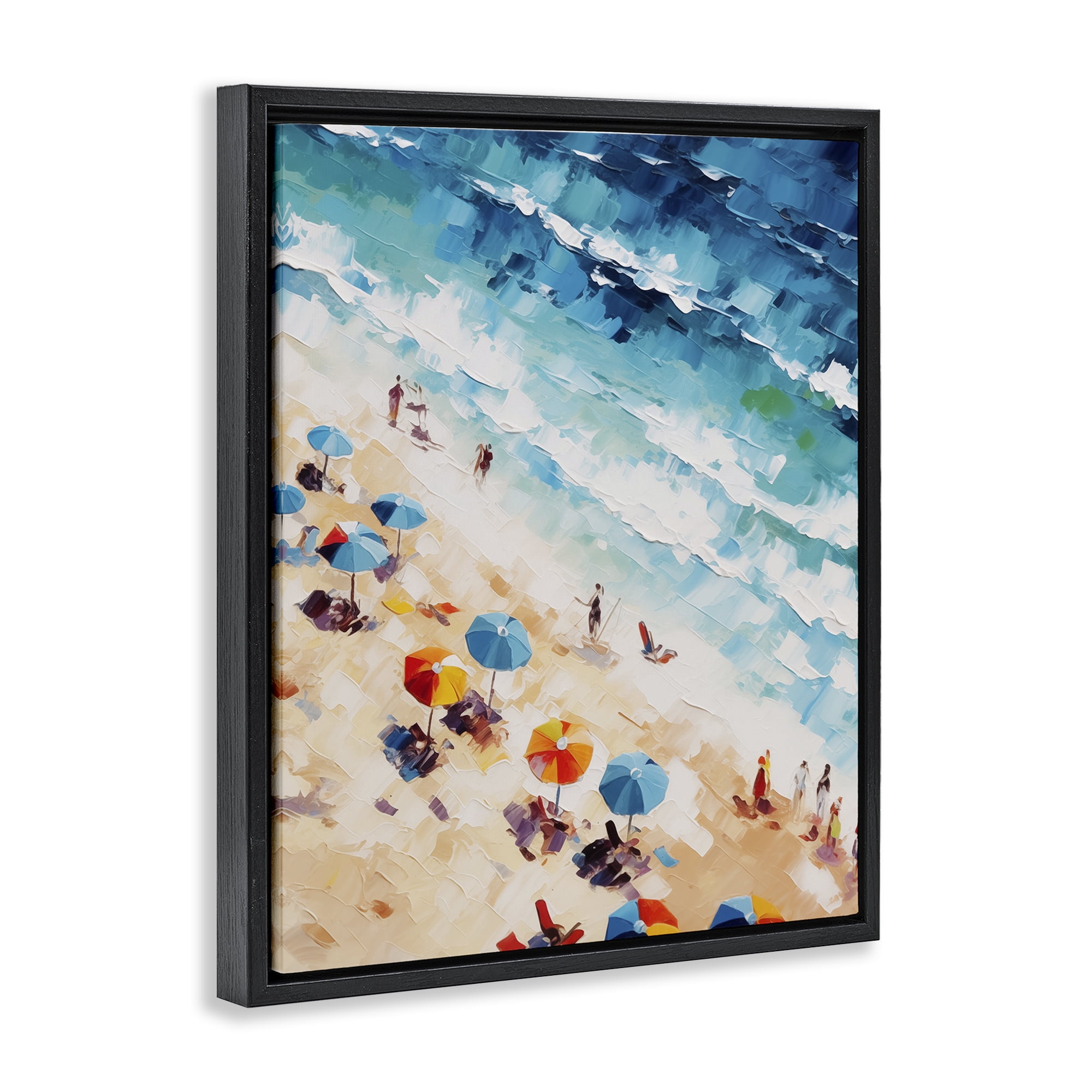 Stupell Industries Bold Beachgoers Hues Nautical & Beach Painting Black Floater Framed Canvas Art Print Wall Art, 17 x 21