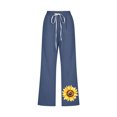 thumbnail image 4 of up to 60% off Gifts Usmixi Womens Drawstring Elastic Waist Pants Plus Size Loose Straight 3/4 Trousers Fashion Cotton Linen Sunflower Print Capris Pants with Pocket Navy l, 4 of 4