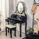 thumbnail image 2 of Negra moderno girls makeup vanity set: lighted mirror, cushioned stool, 5 cajones para dormitorio - ideal para para para niños y women, 2 of 5