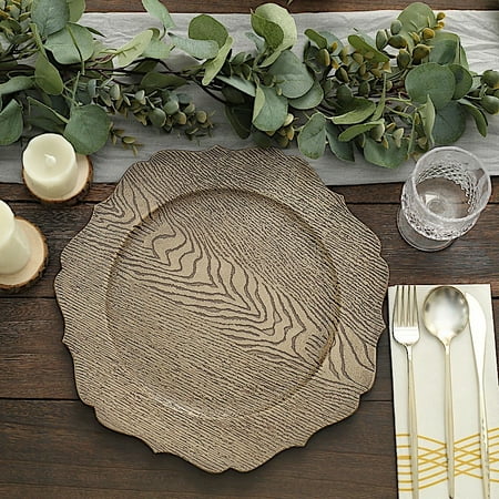 

BalsaCircle 6 Rustic Natural 13 Wooden Round Acrylic Charger Plates Scalloped Trim Party Events Decorations Supplies