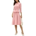 thumbnail image 2 of Conjuntos de traje de falda inspiradores y elegantes para mujeres, 2 piezas, oficina, chaqueta de blazer de 3/4 de manga, faldas plisadas, L, rosa polvo, 2 of 6