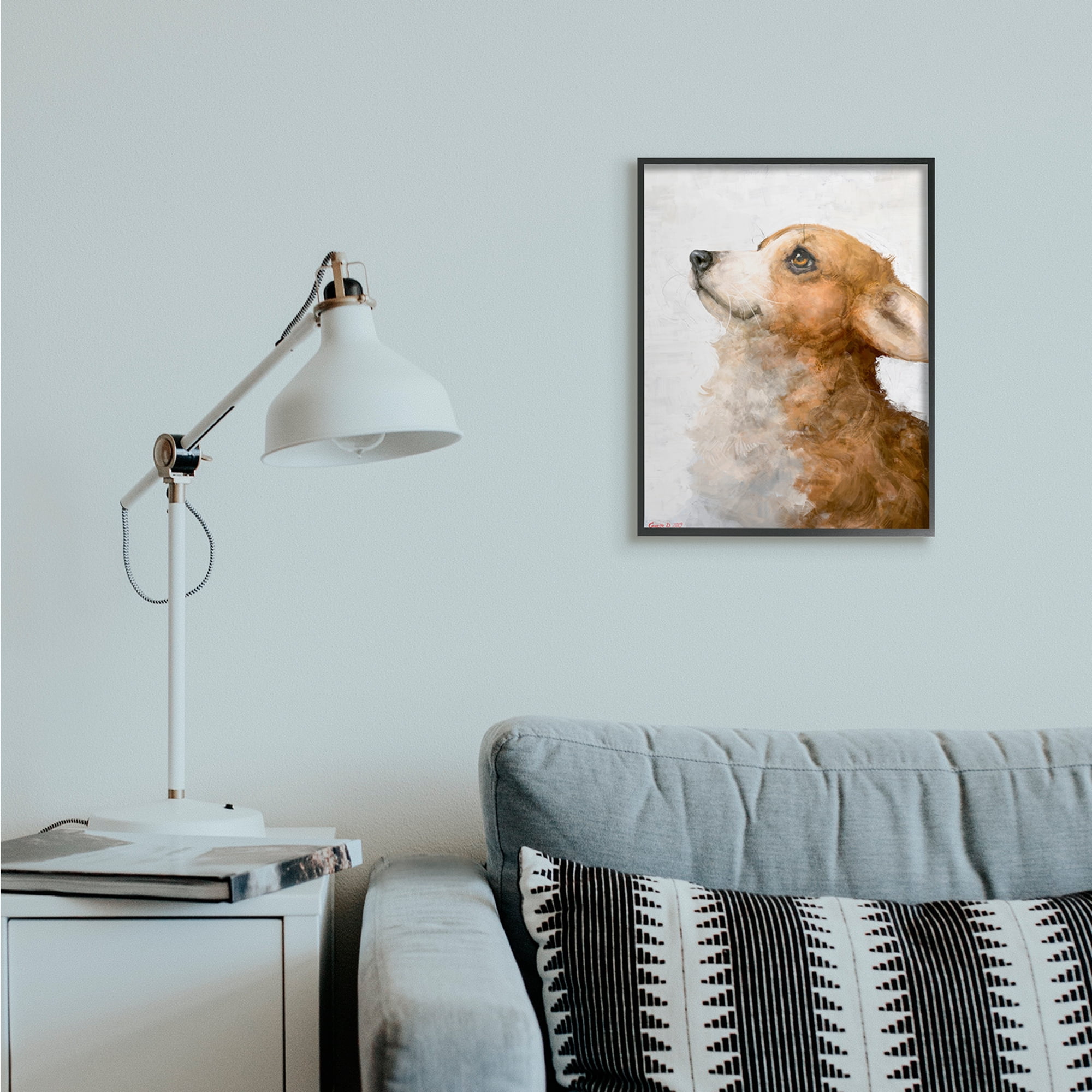 Stupell Industries Adorable Corgi Puppy Portrait Pet Dog Watercolor Black Framed, 16 x 20, Design by George Dyachenko