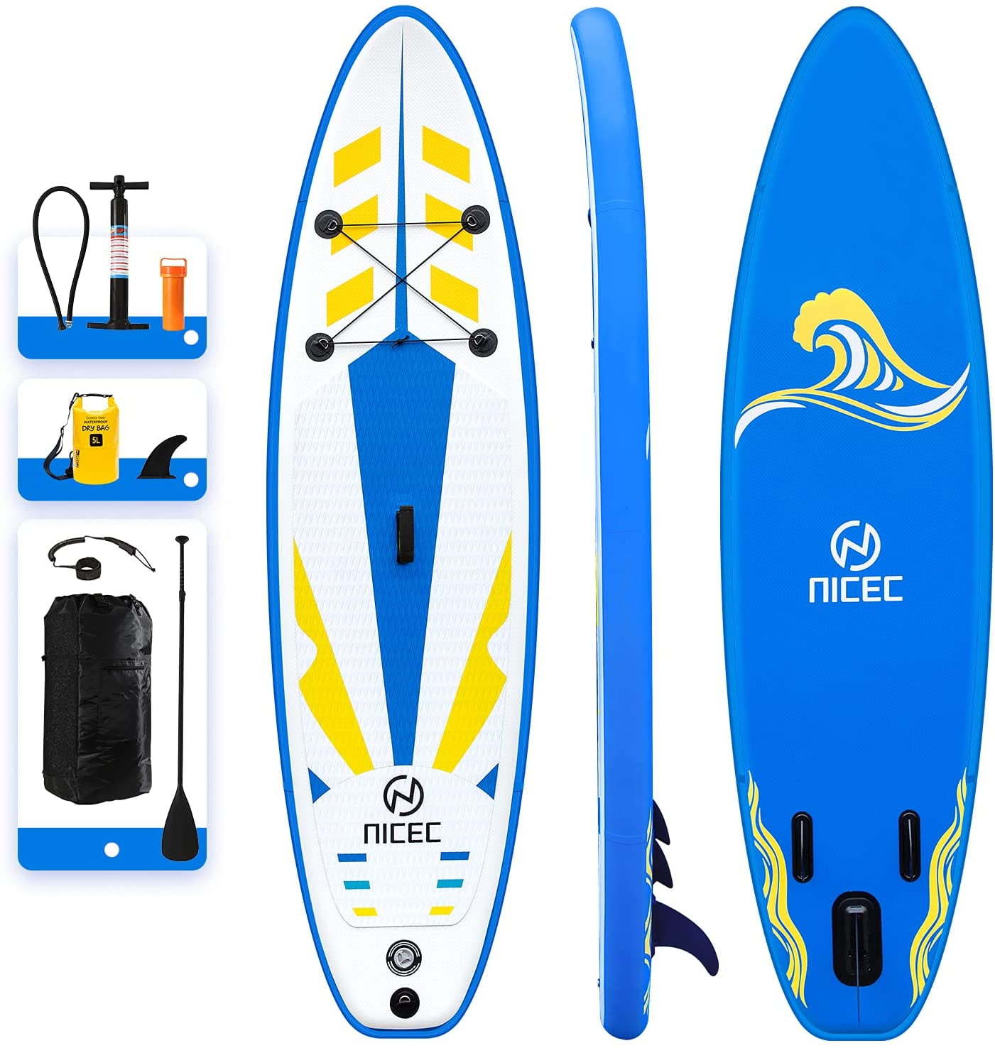 Inflatable Stand Up Paddle Board 10.5'x33''x6'' SUP Board Surfboard Stand-Up Paddling Board Set with Complete Accessories for All Skill Levels Adult & Youth Robust Surf Paddling SUP Boards 