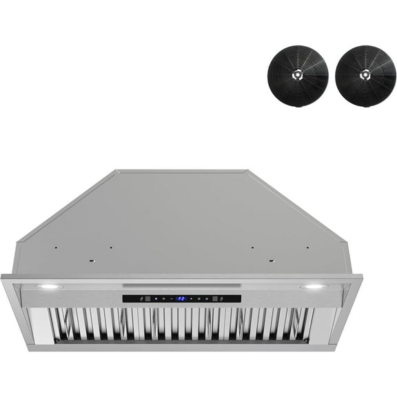 Streamline 34 in. Fondi Ductless Insert 350 CFM Range Hood in Brushed Stainless Steel with Baffle Filters, Touchpad Control, LED Lights