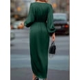 thumbnail image 6 of Womens Long Sleeve V-Neck Tie Waist Split Formal Cocktail Wedding Guest Dresses Dark Green S, 6 of 8