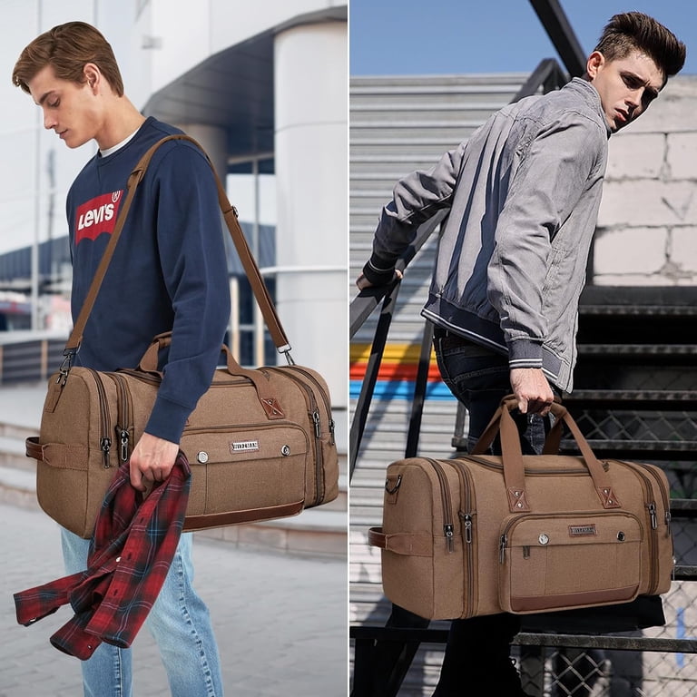 large canvas travel tote luggage men's duffle bag Leather Mens Black Weekender Gray Bag Bag for Men quality canvas fabric Vintage High Quality Canvas Leather