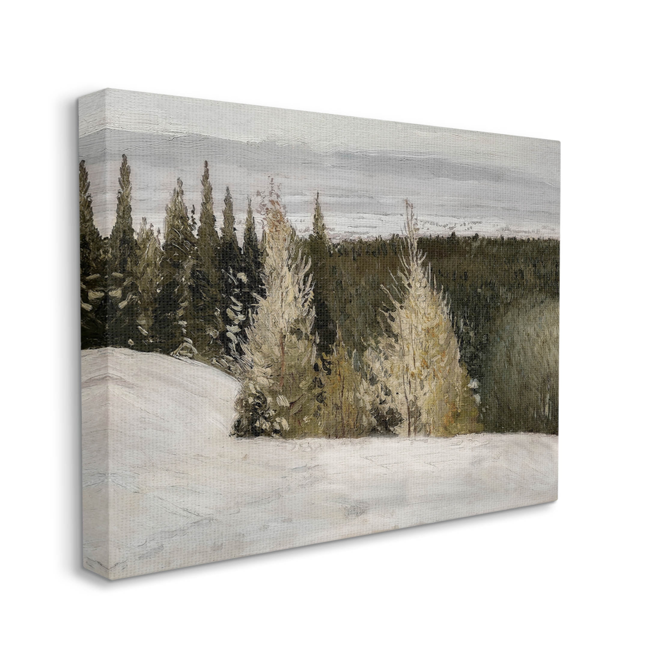 Snowy Slopes Woodland Nature Landscape Painting Gallery Wrapped Canvas Print Wall Art
