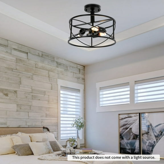 110V Caged Chandelier Semi-Flush Mount Kitchen Farmhouse Ceiling Light Fixture for Kitchen, Living Room