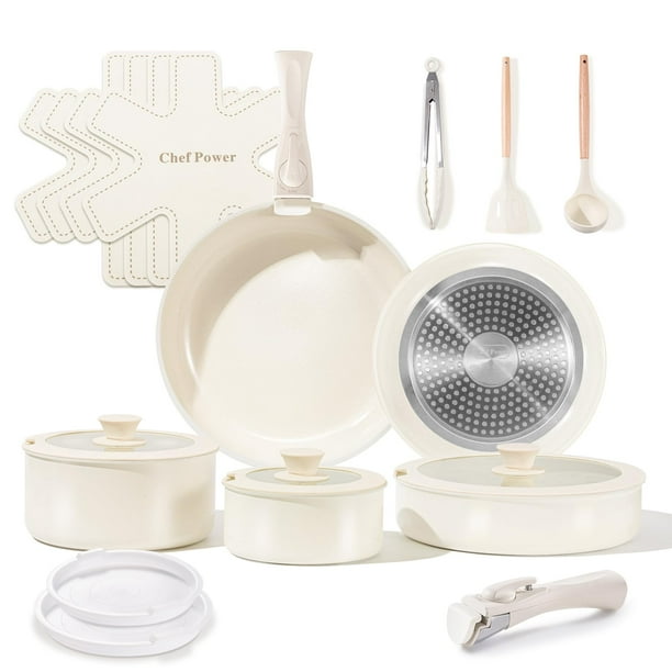 Juego de utensilios de cocina antiadherentes de cerámica Chef Power 19 piezas con mango desmontable