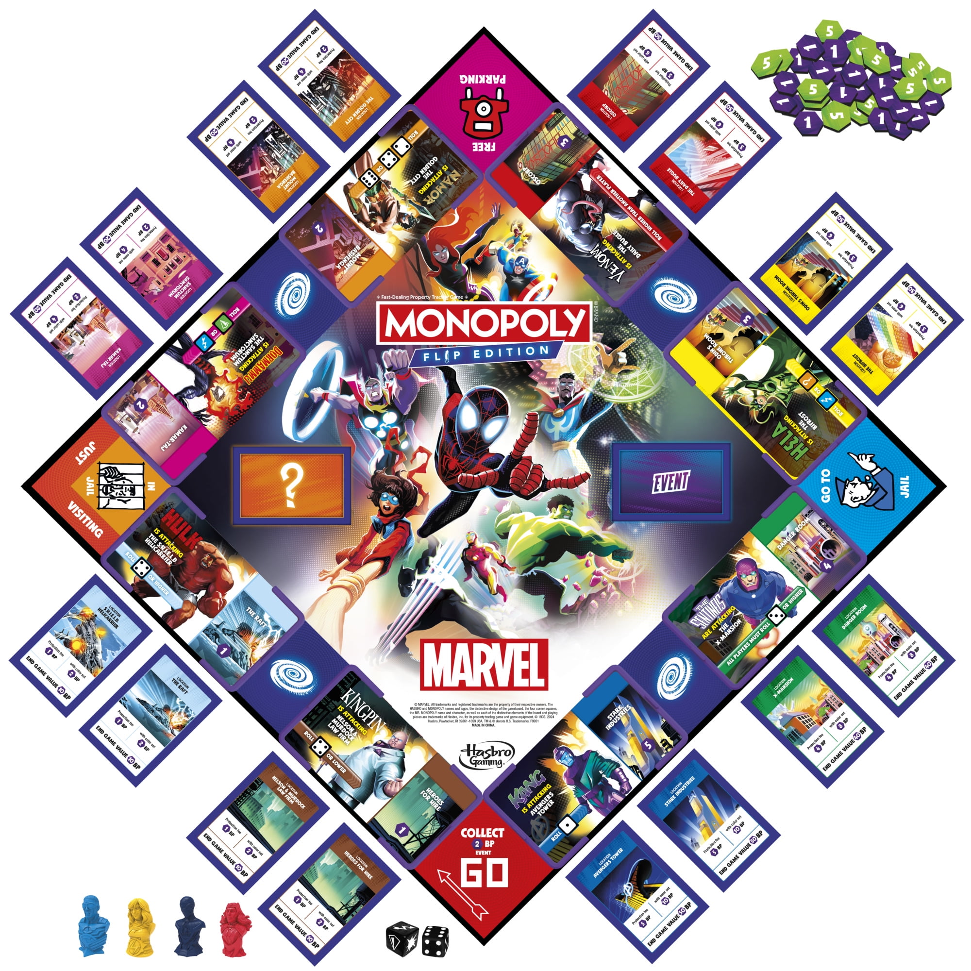 Monopoly Flip Edition: Marvel Board Game for 2 to 4 Players, Ages 8+