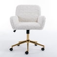 thumbnail image 3 of Modern Swivel Home Office Chair, Mid-Back Artificial Rabbit Hair Upholstered Computer Desk Chair Armchair with Gold Metal Legs & Universal Wheels, Adjustable Height 360 Swivel Vanity Task Chair, Beige, 3 of 7