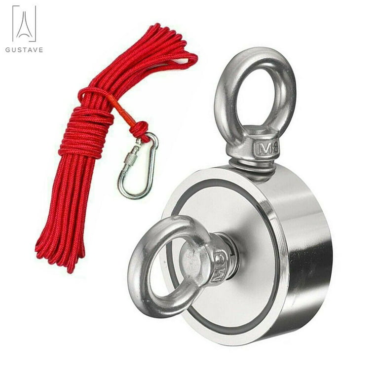 Gustave Double Sided Fishing Magnet 600lbs Pull Strong Magnets Heavy Duty Neodymium Rare Earth Magnet Thick Eyebolt with 10M Rope for Treasure Hunt