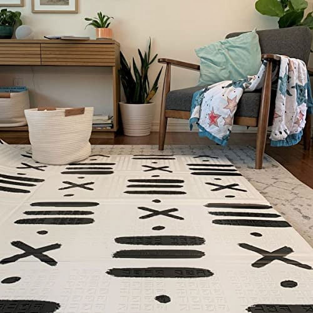 JumpOff Jo Extra Large Foldable Kids Foam Play Mat, Padded Baby Floor Mat, 77 x 70 in - Black and White