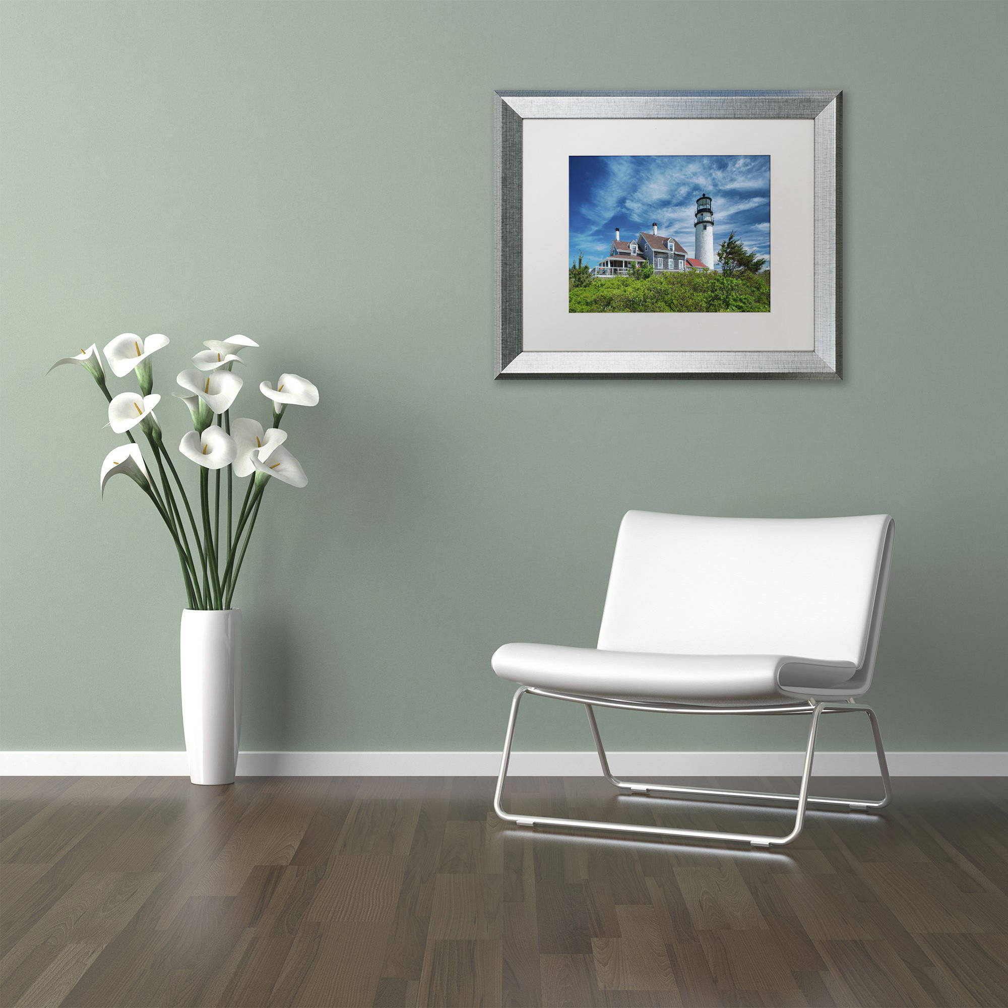 Trademark Fine Art "Cape Cod Light" Canvas Art by Michael Blanchette Photography White Matte, Silver Frame