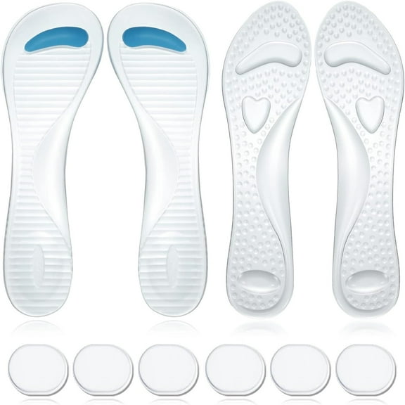 2 pairs High Heel Cushion Inserts Women and 6 pcs Gel Heel Pads, 3/4 Insoles Transparent Shoe Fillers Clear Gel Shoe Inserts for Women Self Adhesive Soft Silicone for Ladies Sandals Fresh