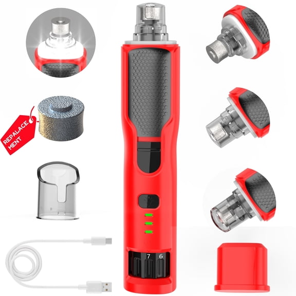 7-Speed Dog Nail Grinder - Pet Nail Trimmers with LED Lights for Large Medium Small Dogs Rechargeable Electric Cat Nail Grinder with Dust Cap Professional 3 Ports