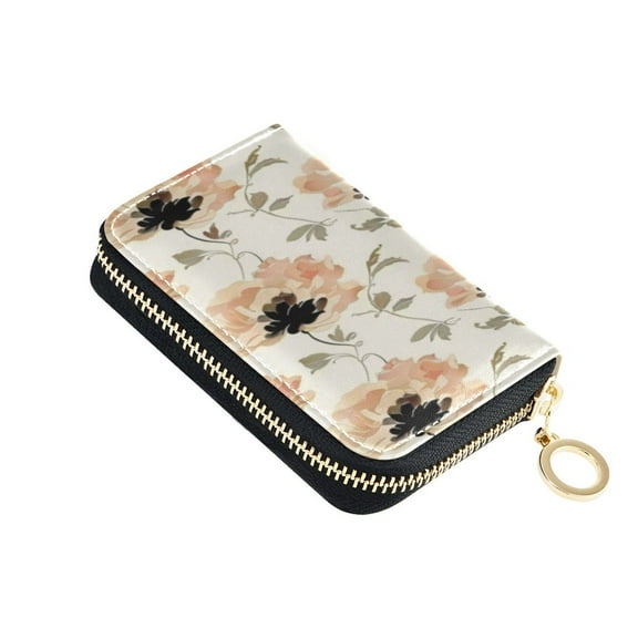 Leather Zipper Card Bag 4.7x3.1x0.8Inch Women's Card Bag Coin Purse Credit Card Bag Bank Card Bag Business Card Bag Coin Bag Cartoon Orange Flowers Seamless