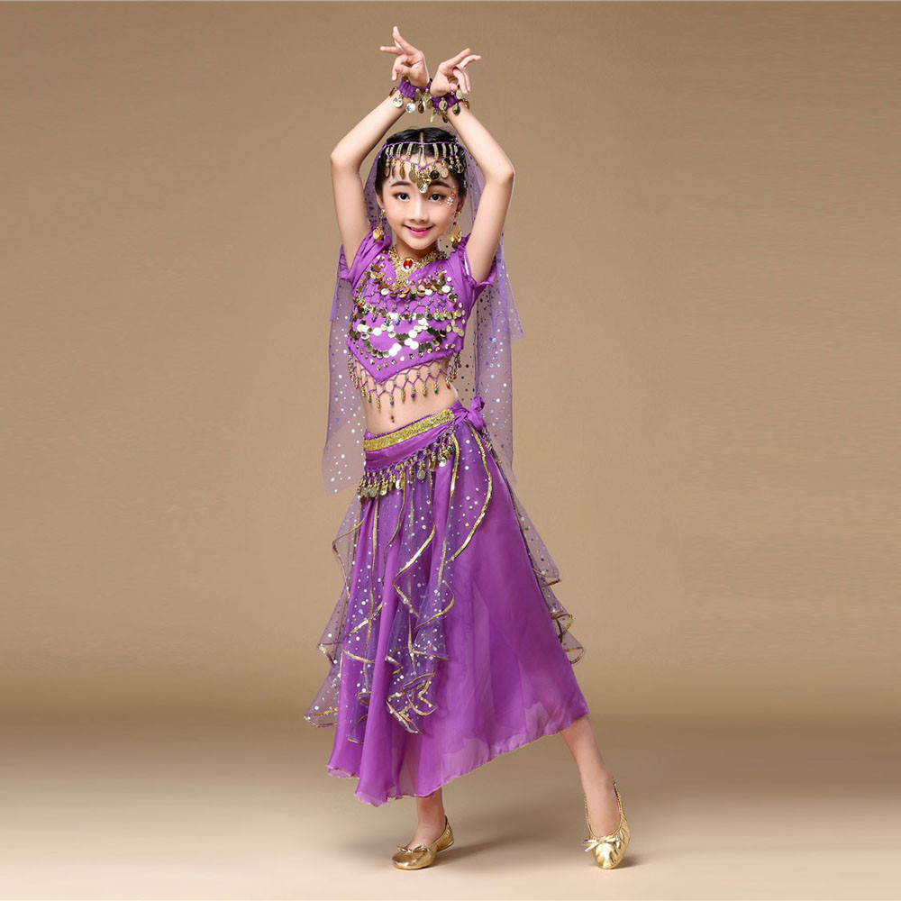 Hunpta Kids' Girls Belly Dance Outfit Costume India Dance Clothes Top+Skirt - image 3 of 8
