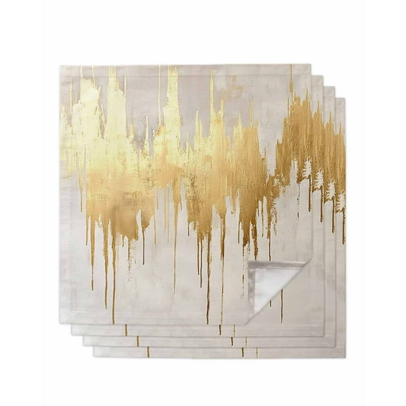 Modern Gold Cloth Napkins Washable Set of 4, Abstract Minimalist Grunge Art Color Block Reusable Dinner Table Napkins Cloth Bulk for Weddings Kitchen Restaurants Hotel Events Parties 20 x 20 Inch