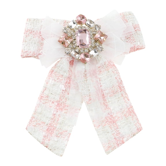 INSPIRE CHIC Women's Pre-Tied Neck Tie Ribbon Plaid Bowknot Brooch Pin with Rhinestone for Party