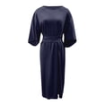 thumbnail image 4 of 2025 Vestido elegante de color liso para mujer con cintura alta, mangas murciélago, estilo informal, mezcla de poliéster, vestido de fiesta para todas las estaciones, 4 of 4