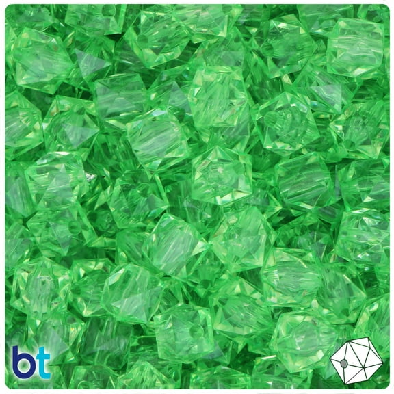 BeadTin Light Green Transparent 10mm Faceted Cube Acrylic Beads (100pcs)