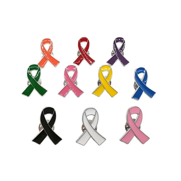Fogun 10 Pcs Ribbon Lapel Pin Breast Cancers Awareness Brooch Hope Ribbon Pins Badge for Charity Event Supplies