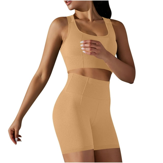 AherBiu Workout Sets for Women Gym 2 Piece Yoga Sets Athletic Sports Bra Tank Tops Stretchy Compression Shorts
