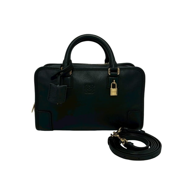 Pre-Owned LOEWE Amazona 23 Anagram Logo Leather 2-Way Handbag Mini Boston Bag Shoulder Black...